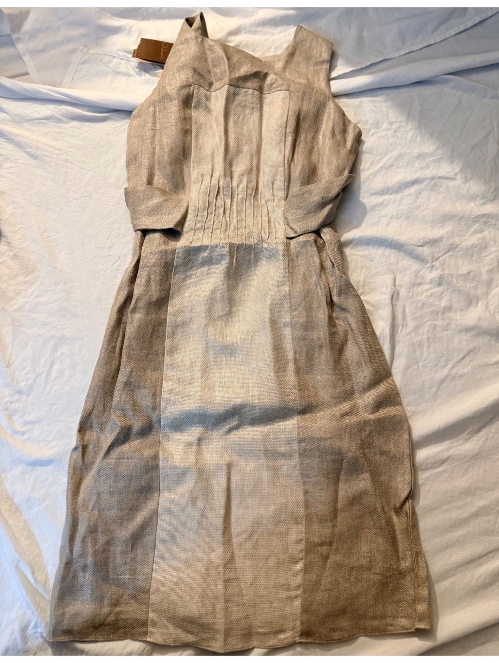 Adriana Contreras Qivina Women’s Size 8 100% Linen Midi Dress NWT Beige Pintuck